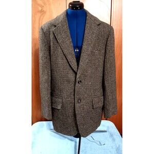 Vintage HARRIS TWEED Men's Green Brown Burg Blazer Sport Coat Heavy Wool 7/18/72